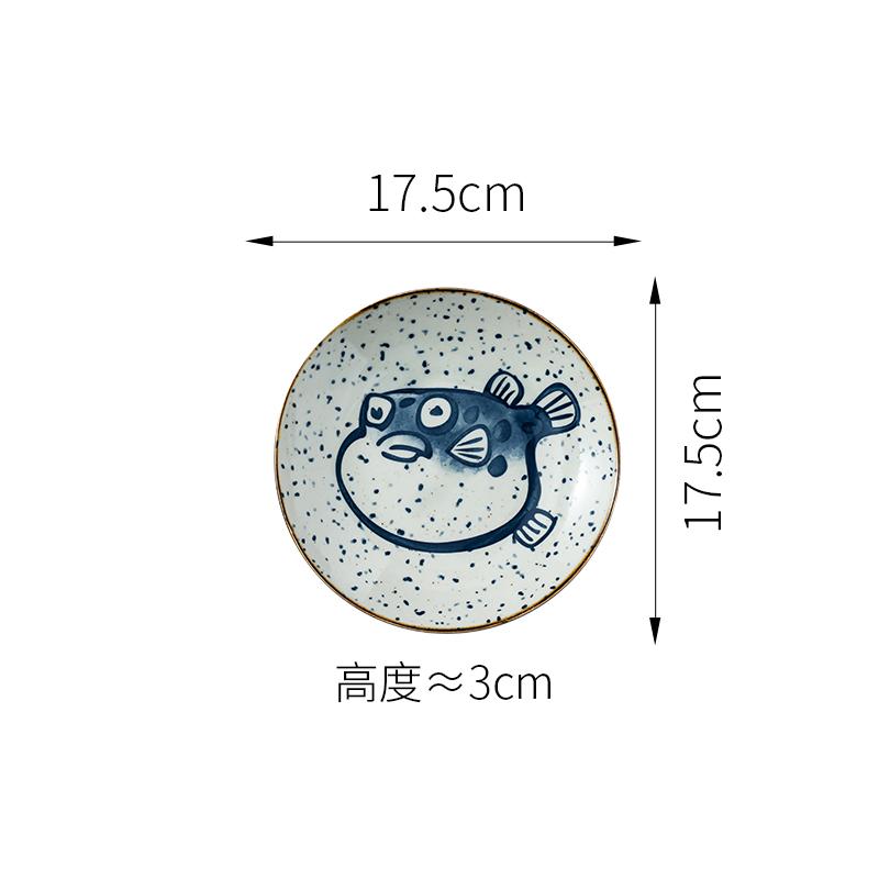 1pcs Ceramic Circular Dish Home Sushi Plate Japanese Seafood Dessert Plate Underglaze Colour Household Items Dinner Plates Set