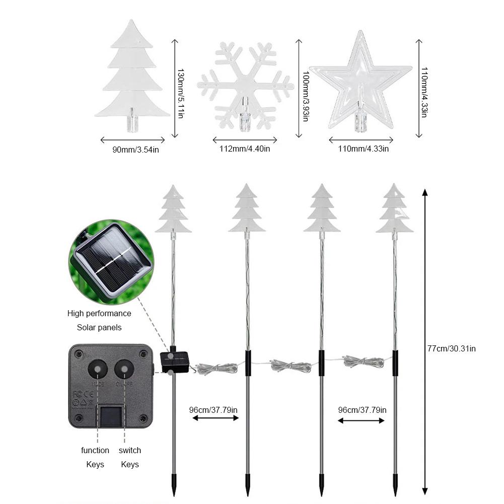 Solar Powered Xmas Tree Lights LED Light Snowflake Stake Light Last Up 8H IP65 Waterproof for Christmas Patio Pathway Courtyard
