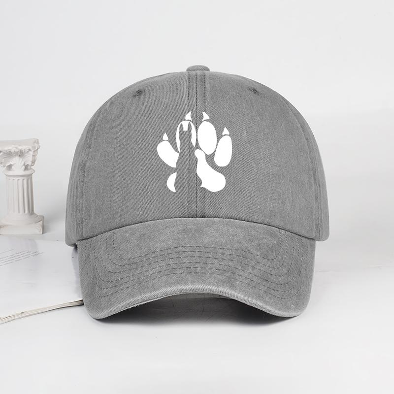 

Wolf Paw Print Washed Baseball Cap Adjustable Unisex Vintage Cotton Outdoor Sun Hat сірий