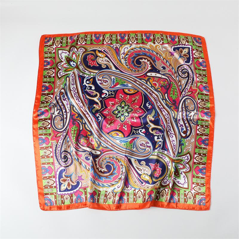 Elegant celebrity style leaf pattern printing large square scarf sunscreen silk scarf travel shawl versatile generous scarf 91cm