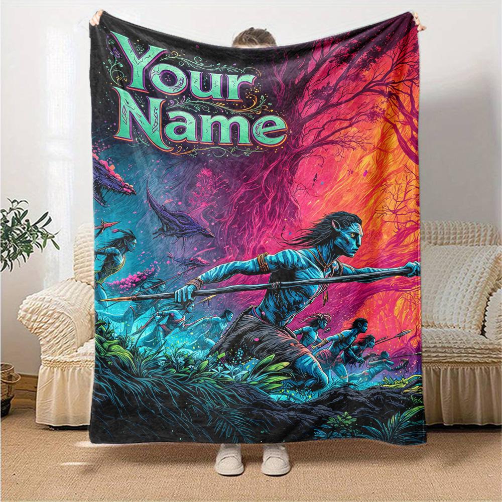 Name Custom Avatar Print Flannel Blanket High Quality Warm Comfortable Cover for All Seasons Perfect for Gifts Home Decor