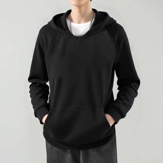 Men Hoodie with Solid Color Hood Large Front Pocket Pullover Sweatshirt Loose Fit Sports Tops Street Wear