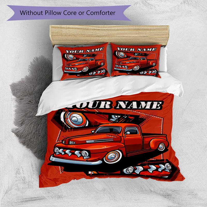 3PC Custom Name Custom Pickup Truck Art Bedding Set Printed Bedding Set Duvet Cover Closure Includes 1 Duvet Cover & 2 Pillowcases for All Seasons Bed