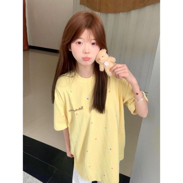 

Женская футболка с коротким рукавом из чистого хлопка от Design Sense - Повседневный уличный трендовый топ свободного кроя L жёлтый