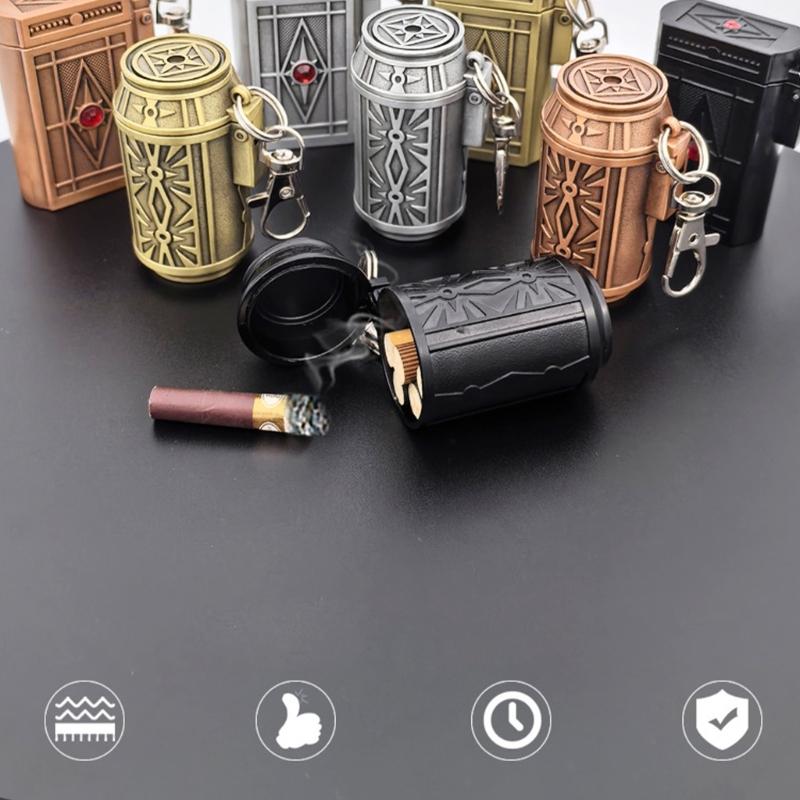 Car Interior Debris Tray with Lid, Metal Pocket Canister, Keychain Clip Metal Portable Ashtray for Daily Commute