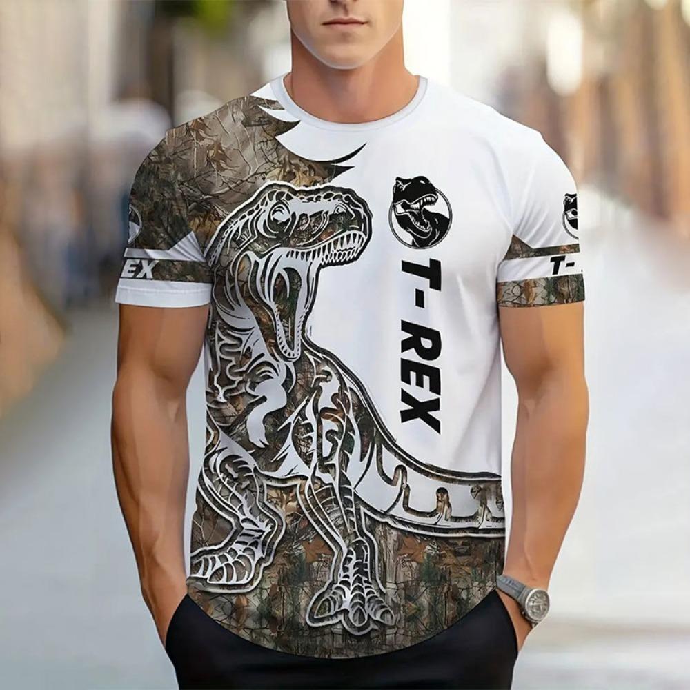 

Men s Fashionable Short-Sleeved Tops New 3d Dragon Print Round Neck Short-Sleeved T-Shirt Street Sports Fitness Tops Clothing S