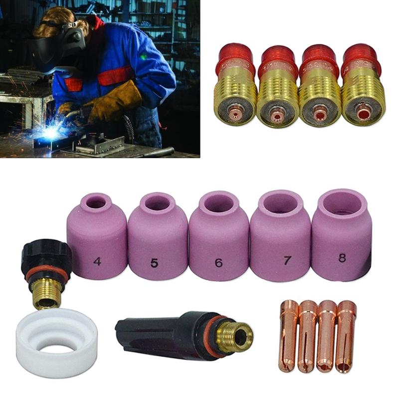 Replaceable 16pcs TIG Welding Torches Stubby Gas Lens Collets Alumina Nozzles Back Cap Kit For SR WP 17 18 26 Series