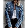 Retro Dworski Styl Ozdoba z Klamrą Bluzka z Długim Rękawem na Wiosnę i Jesień Moda Stójka Krótka Kurtka Jeansowa