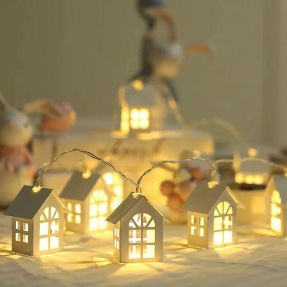 Warm White Christmas LED String Lamp Mini Wood House Lamp String  Atmosphere Decoration