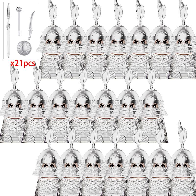 21PCS MOC Medieval Middle Ages Knights Heavy Cavalry Soldiers Warriors Action Figures Building Blocks Bricks Toys For Kids gifts
