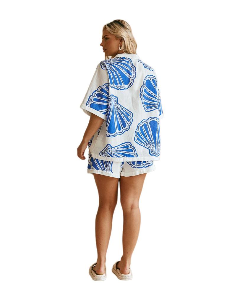 Spot 25 Summer Casual Fashion V-Neck Print Short Sleeve Homewear Set