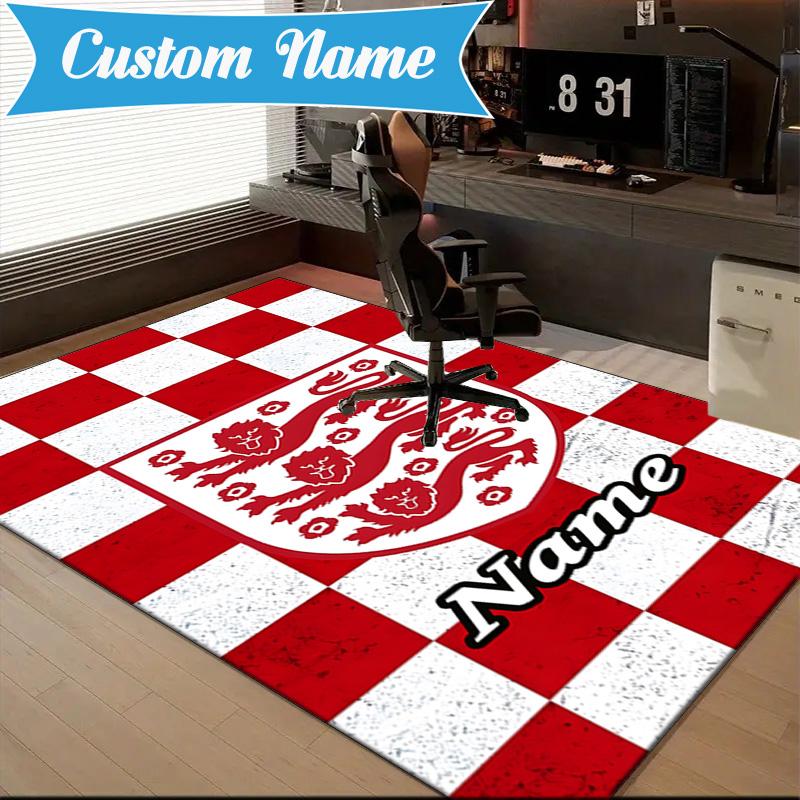 Custom Name England Heritage Crest Rug Game Carpet, Floor Mat for Bedroom Living Room Entryway Rug, Home Decor Idea Gift for Christmas birthday