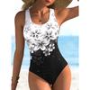 Traje de baño de una pieza con estampado floral sexy de verano, corte ajustado y adelgazante, diseño de espalda baja en U profunda, traje de baño de moda llamativo para vacaciones en la playa y la piscina