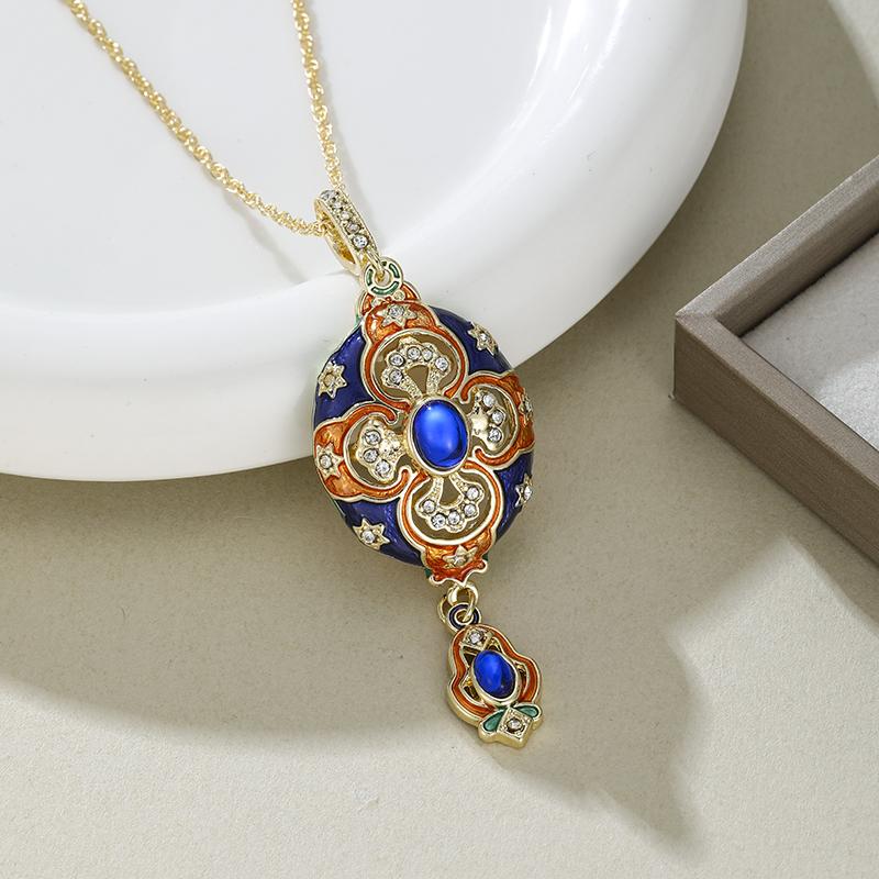 Collana Pendente Smaltata con Zirconi in Stile Palazzo Vintage per Donna Matrimonio Festa & Abbigliamento Casual Accessorio di Lusso Classico Senza Tempo