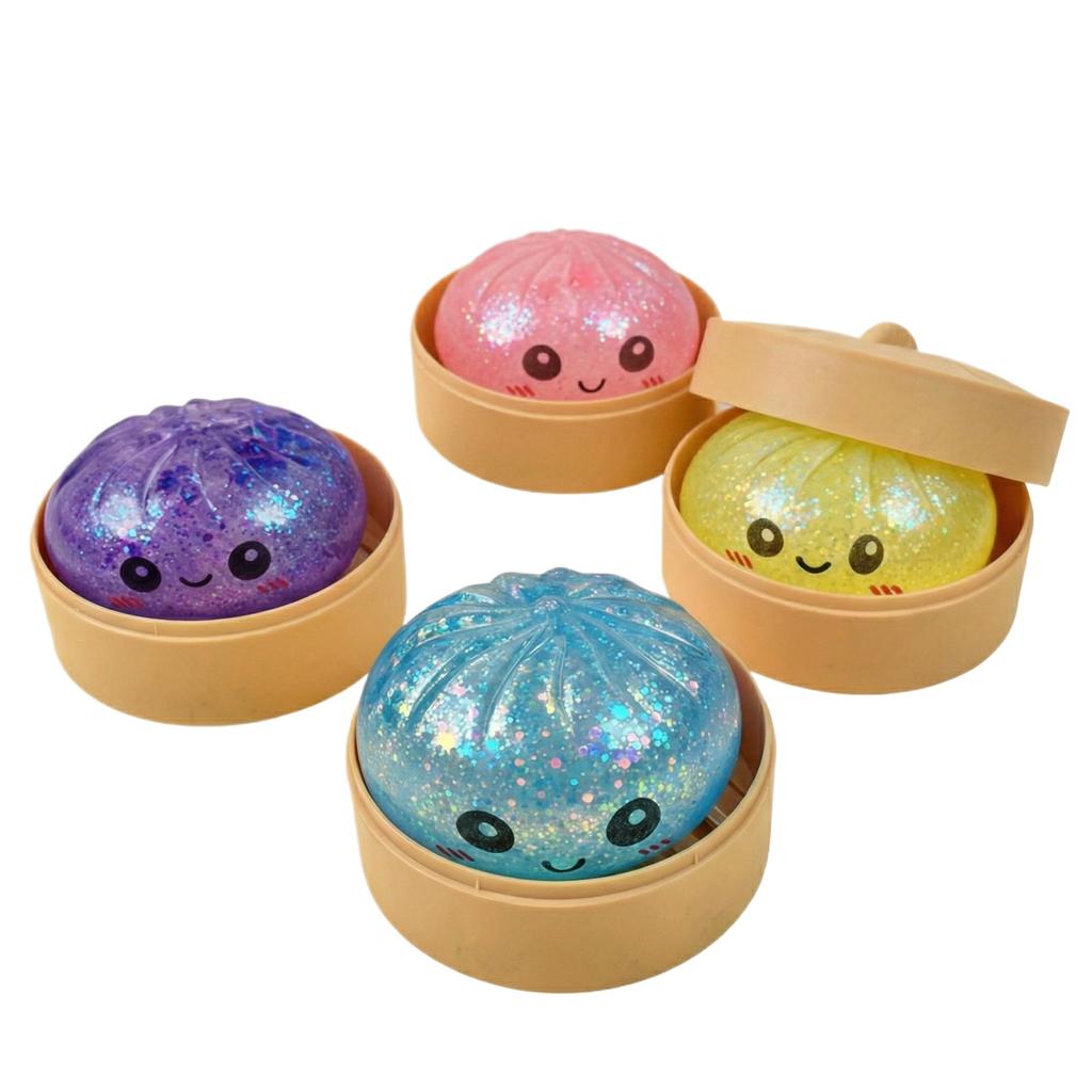 Dumpling Toy, Giant Glitter Dumpling, Colorful Dumplings Stress Balls Sensory Toy,Dough Ball Stress Relief Hand Toys With Food Steamer (Random Color)