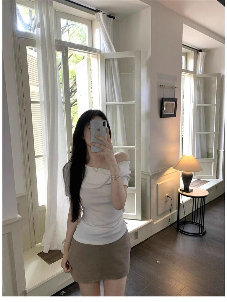 Women's Summer Modal One-Shoulder Slim Fit Korean Style T-Shirt