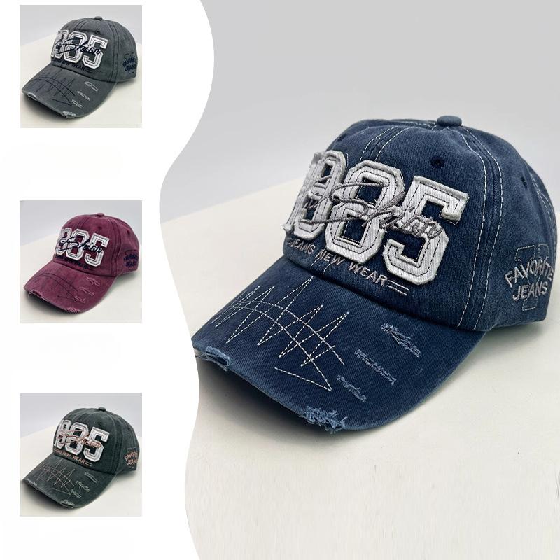 New Men's and Women's Hats  Embroidered Baseball Cap  Wash Cotton Ripped Outdoor Sunshade Casual and Fashionable Baseball Cap