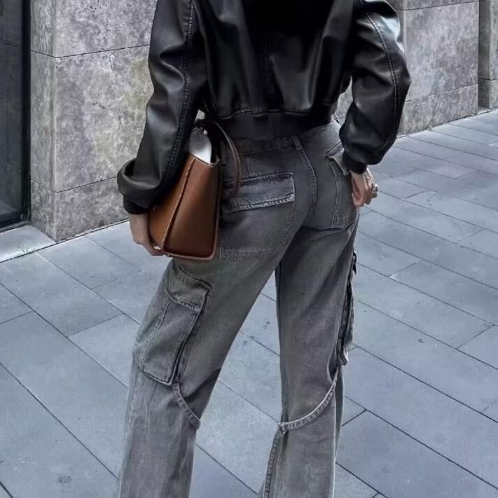 Spring Autumn Women's Pant Summer High Waisted Workwear Casual Pants Button Embellished Slightly Flared Jeans