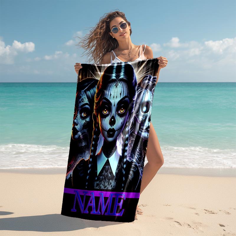 Personalized Customized Proof Beach Towel with Wednesday Addams Pattern - Soft, Absorbent,quick-drying,perfect Swimming,camping&bathing