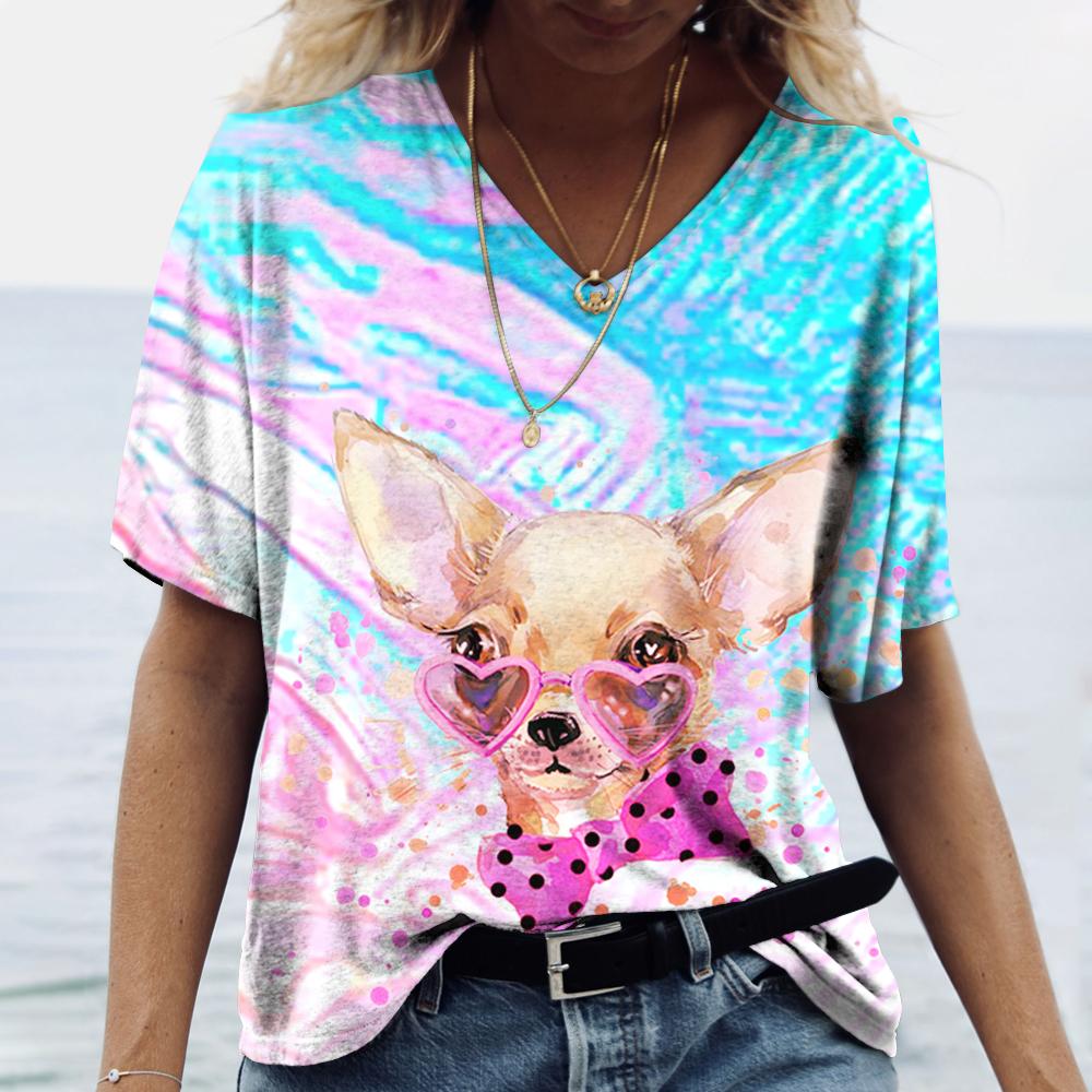 

Новая летняя женская футболка в стиле Харадзюку с 3D принтом, модная качественная футболка с v-образным вырезом и коротким рукавом, большие размеры, женские топы, футболки 6XL