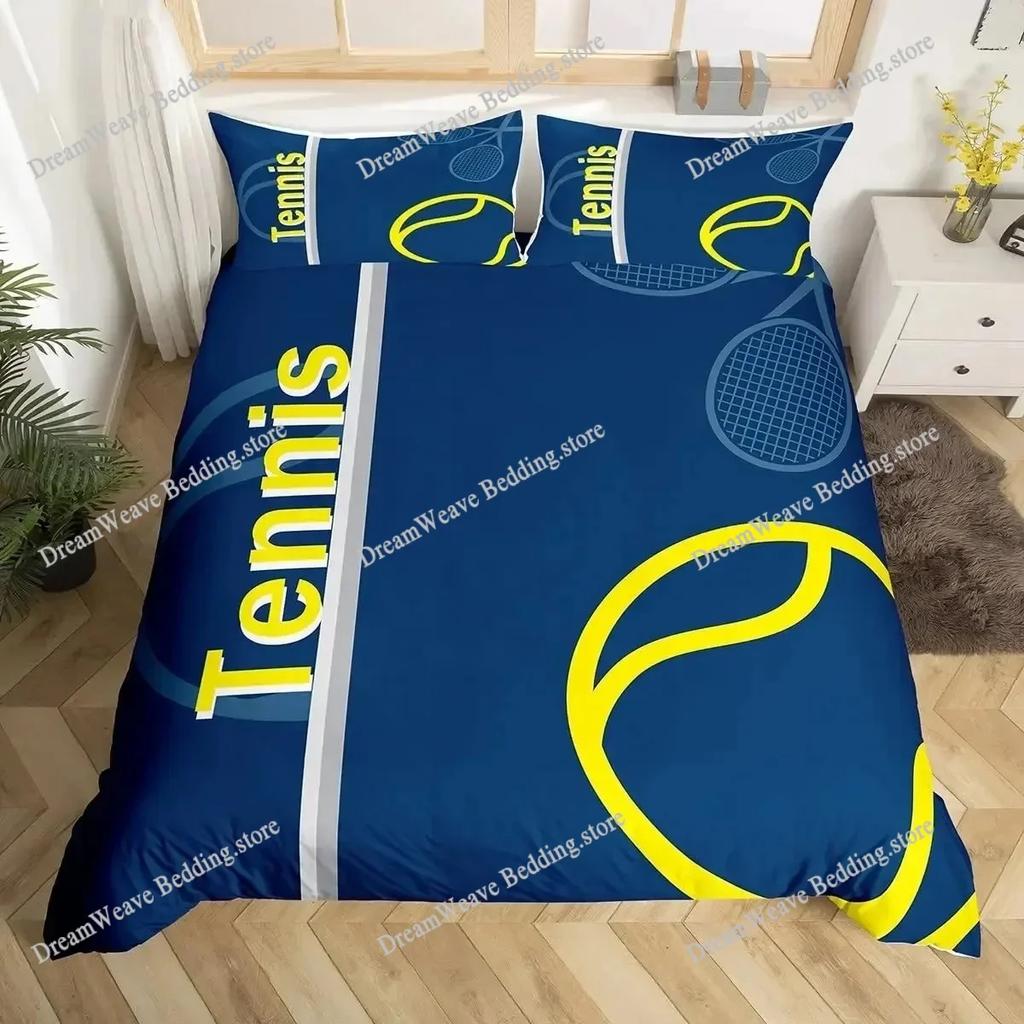 3D Tennis Bedding Set Full Size Sports Theme Comforter Cover Tennis Ball Games Yellow Duvet Cover Black White Quilt Cover963