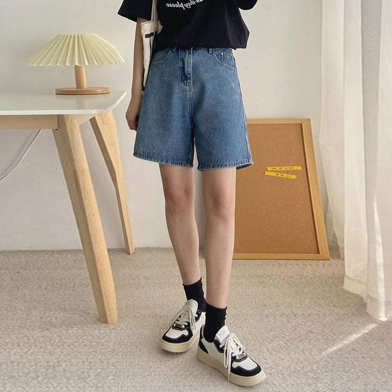 High-Waisted Korean-Style Women's Denim Shorts - Loose, Slimming, Mid-Length Wide-Leg Design for Summer