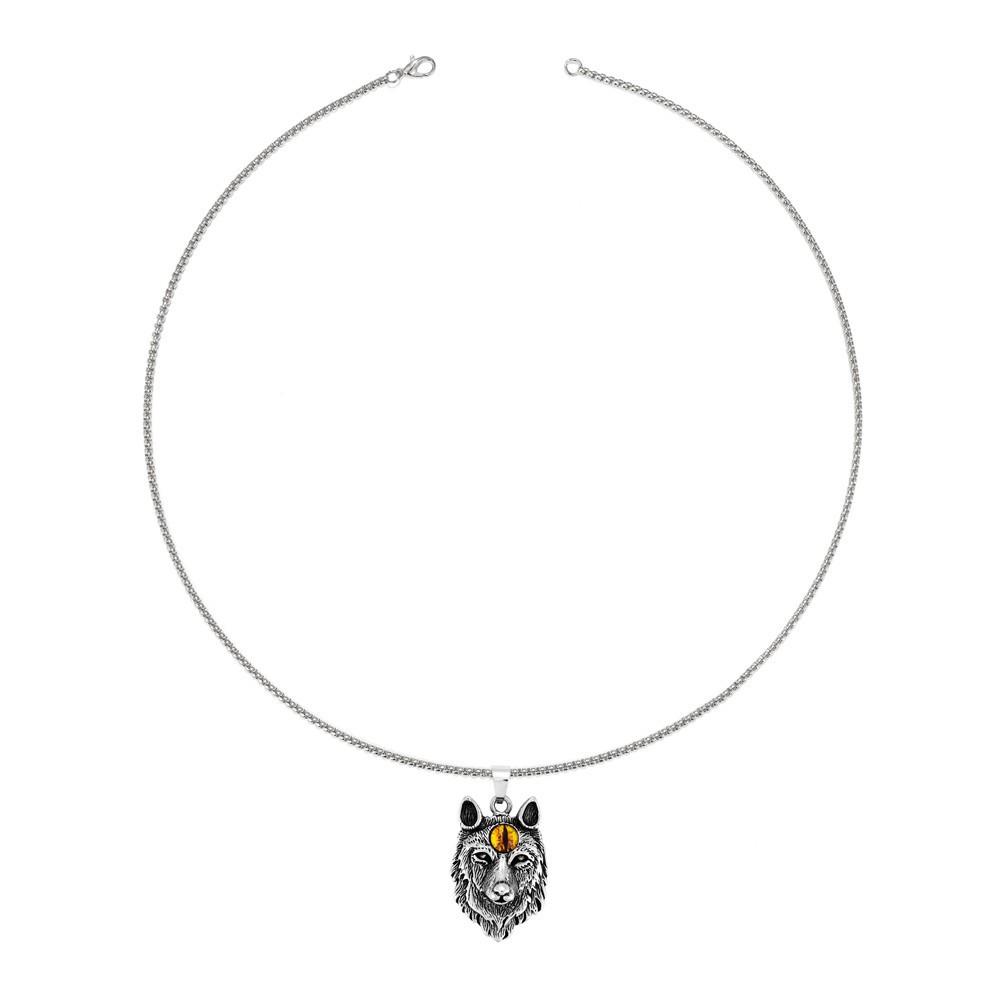 Retro Punk Wolf Totem Wolf Head Trendy Devil Eyes Men's Pendant Necklace