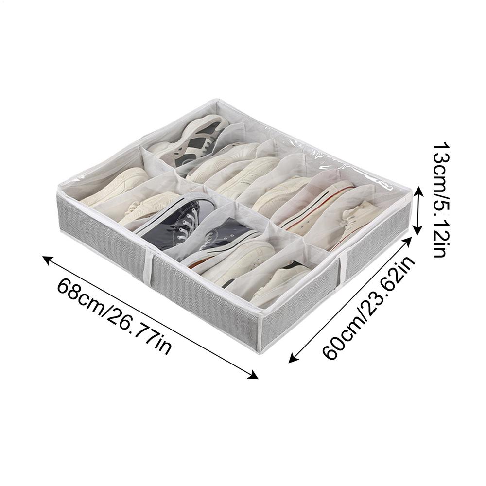 Underbed Shoe Storage Fabric Foldable Shoe Box Under Bed Shoe Storage Fits 6 Pairs Shoe Box Dividers With Clear Cover Handles