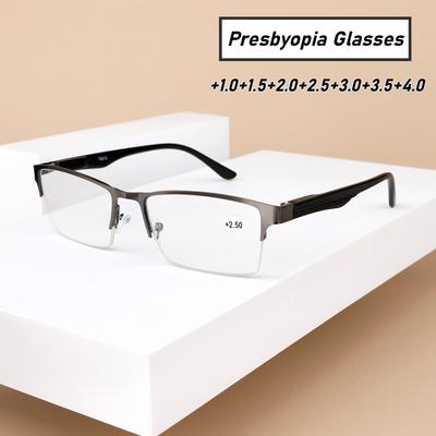 Fashionable Business Reading Glasses for Women Men Trendy Metal Frame Anti Blue Light Hyperopia Eyewear Prescription