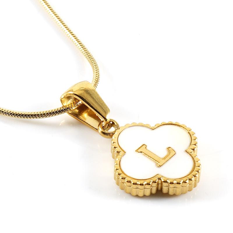 Simple 18K Four-leaf Clover Letter Necklace Female Snake Bone Chain Shell Letter Pendant Jewelry 2026