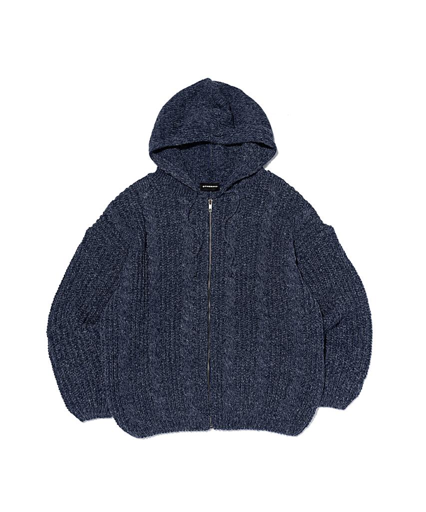 Otherfits Cable Weight Knit Zip-Up Hoodie (Navy)