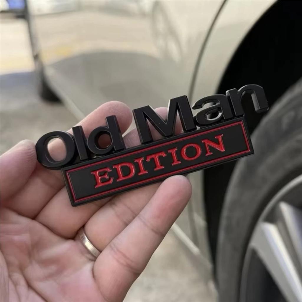Premium-4Pcsold Man Edition Car Emblem 3D Metal Sticker Badges Old Man Addition Car Emblem Waterproof Rustproof Adhesive C