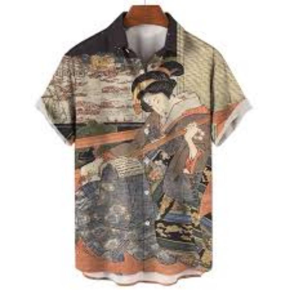 2026 Men's Summer Casual Short Sleeved Shirt Anime Characters Full Print Beach Vacation Versatile Shirt