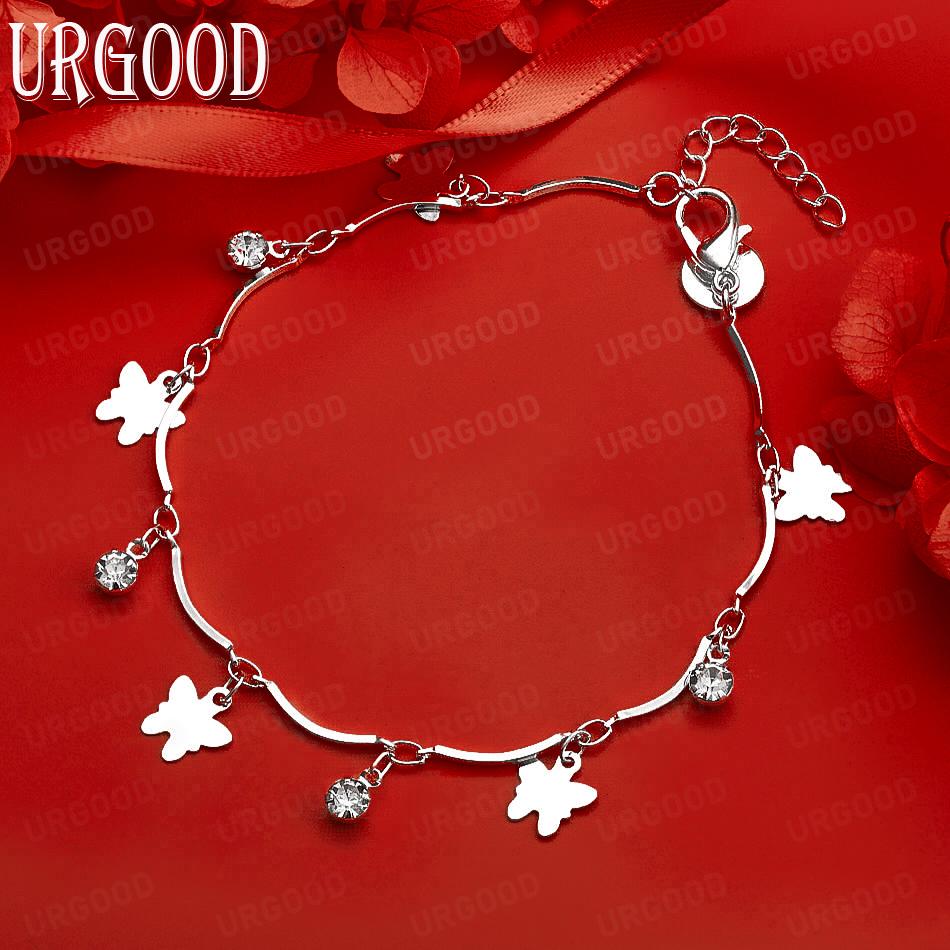 925 Sterling Silver Butterfly AAA Zircon Pendant Bracelet Fashion Gift Jewelry 20CM