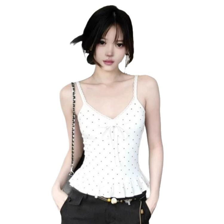 Summer New Sweet Wind Polka Dot Ruffle Hem Sling Vest Women's Design Sense Slim and Thin Sleeveless Top