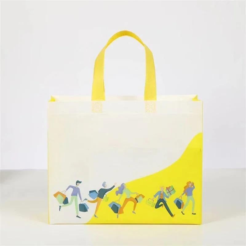 10PCS Rose Printing Packaging Shopping Bag Handle Waterproof Non Woven Fabric Gift Bags Black Clothing Store HandBag
