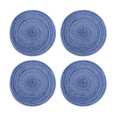 4Pcs Circular Cup Mat Braiding Heat Resistant Bowl Plate Mat Nordic Style Insulation Coaster Blue