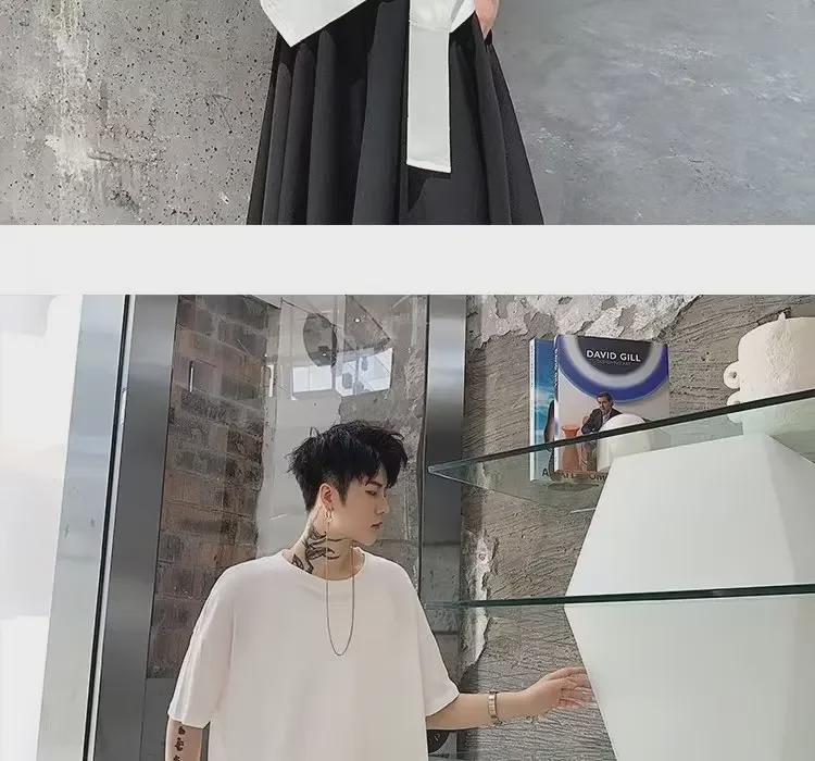 Pánské asymetrické tmavé niche holičské tričko Yamamoto Yohji, velká velikost, krátký rukáv