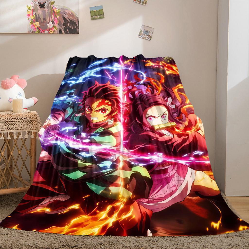 Tanjiro Kamado Nezuko Kamado Print Blanket Warm Comfortable Flannel Cover For Bedrooms, Sofas, Beds, Chairs LXRa3
