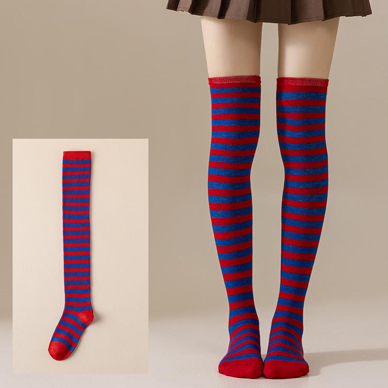Damen Overknee Socken mit Kreuzstreifen für Halloween, Weihnachten, Karneval, Tanz und Japanische Festivals