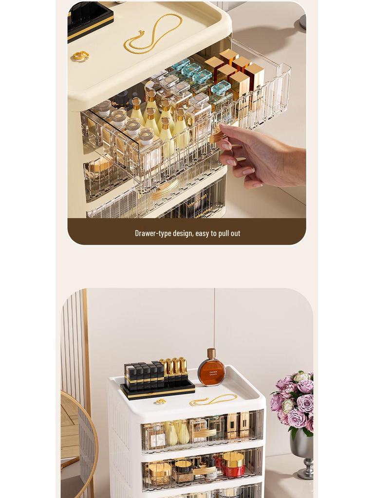 White Flat Lid Multilayer Cosmetic & Stationery Organizer - Dustproof Skincare & Lipstick Storage Box.
