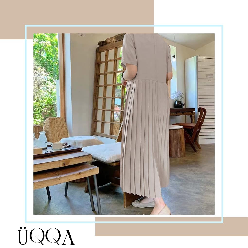 Pleated Relaxed Short Long Plus Perfect for and Stylish and Size M [UQQA] Women's Dress, Fit, Sleeves, Sleeves, Simple, Size, Flattering, Weddings,