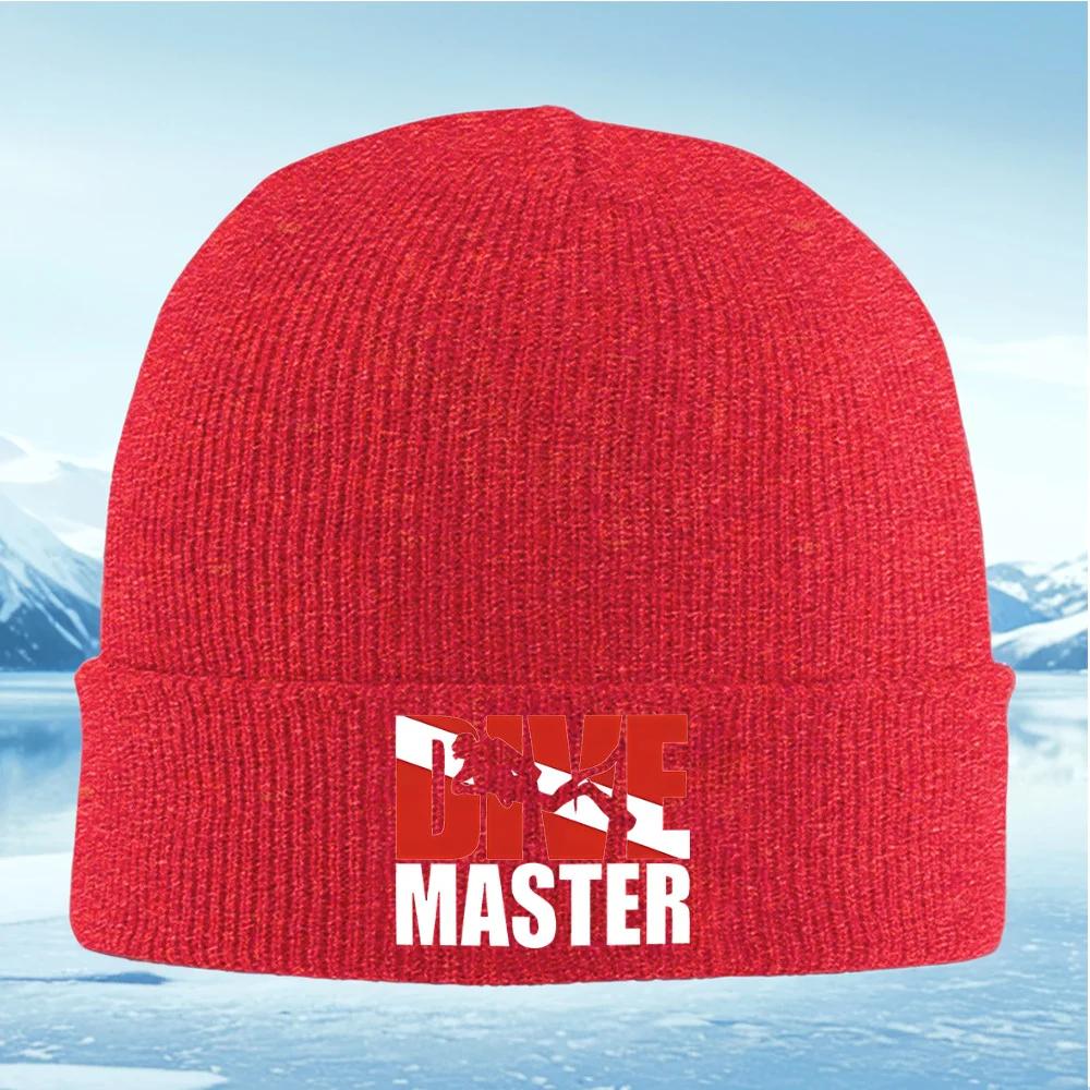 Diver underwater Dive master design logo Unisex Women Unisex Knitted Hat Beanie Pullover Cap Winter Thermal Warm Christmas Outdoor
