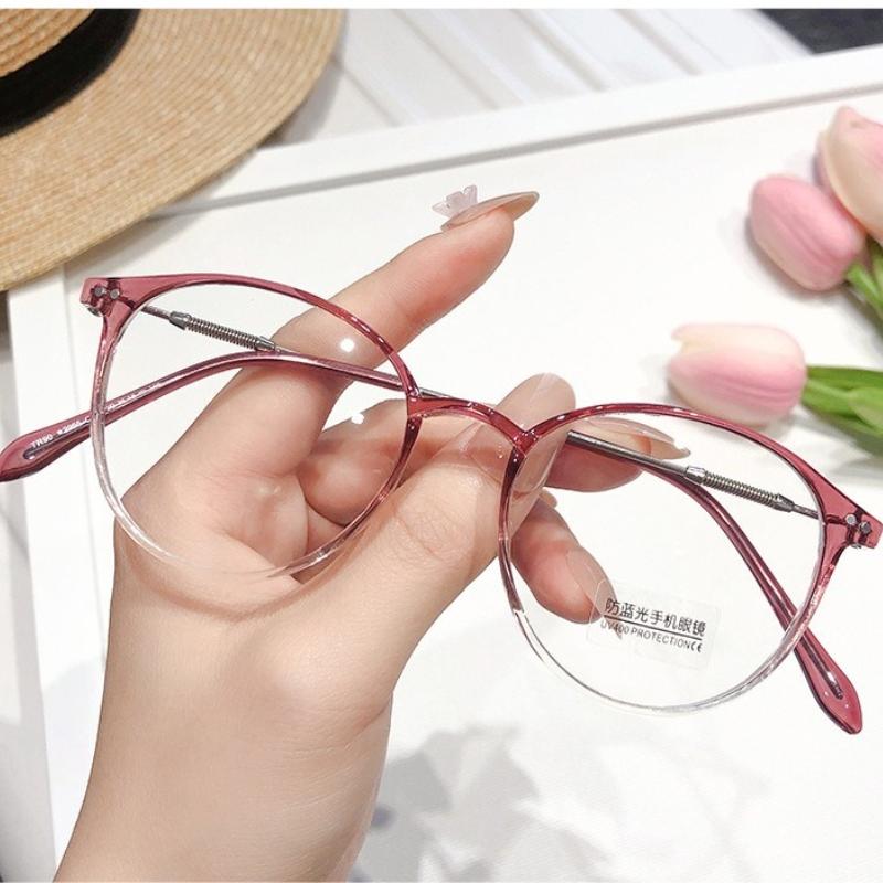 Men's and Women's Anti Blue Light Eyeglasses Ultra Light Retro Style Oval Spring Leg Eyeglasses Glasses Frame Fashionable High-definition Eyeglasses