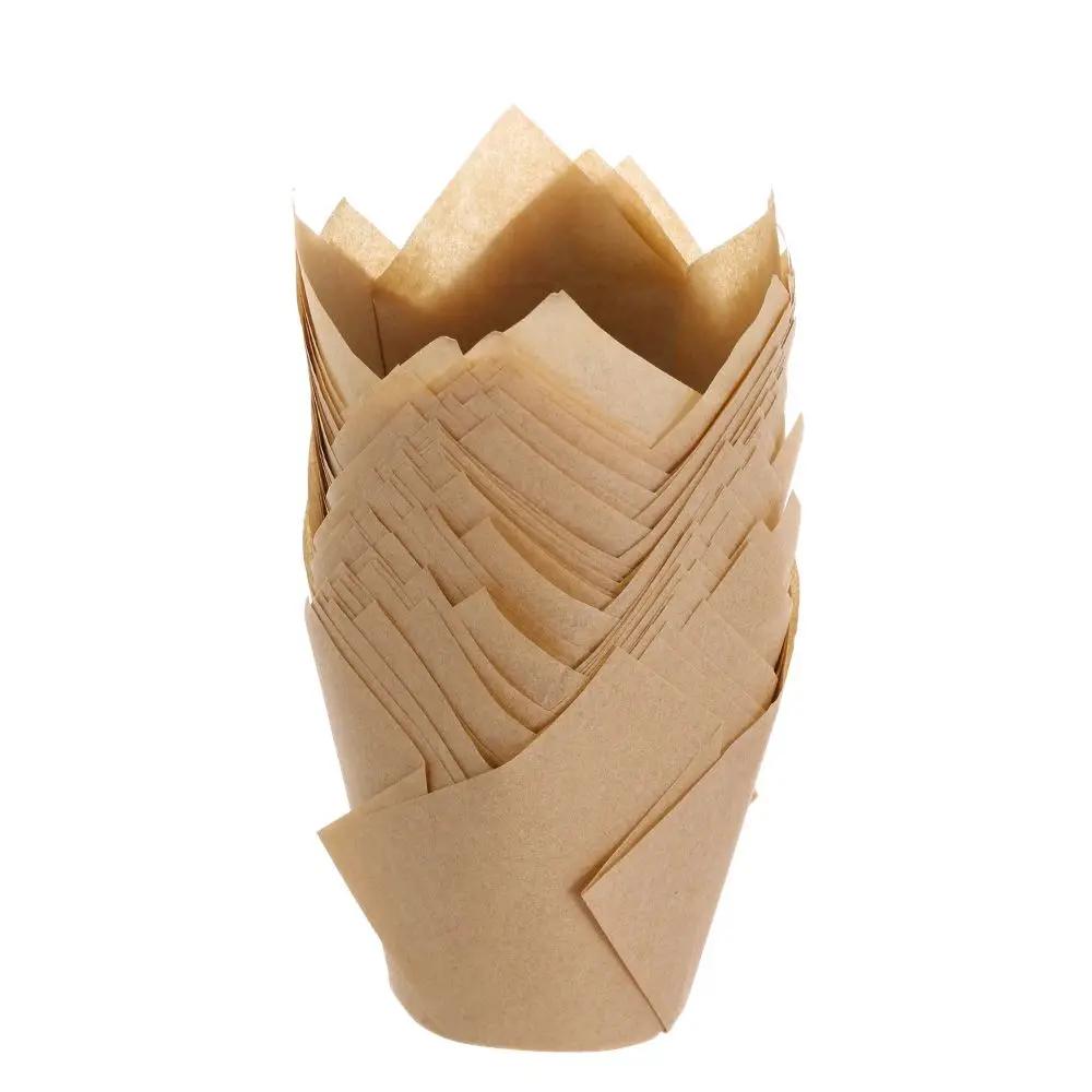 50 Stück Fettbeständige Kuchenpapierbecher Tablettbecher Cupcake-Förmchen Papier-Tulpen-Backförmchen Kuchen-Muffin-Becher Backzubehör Gebäckwerkzeuge