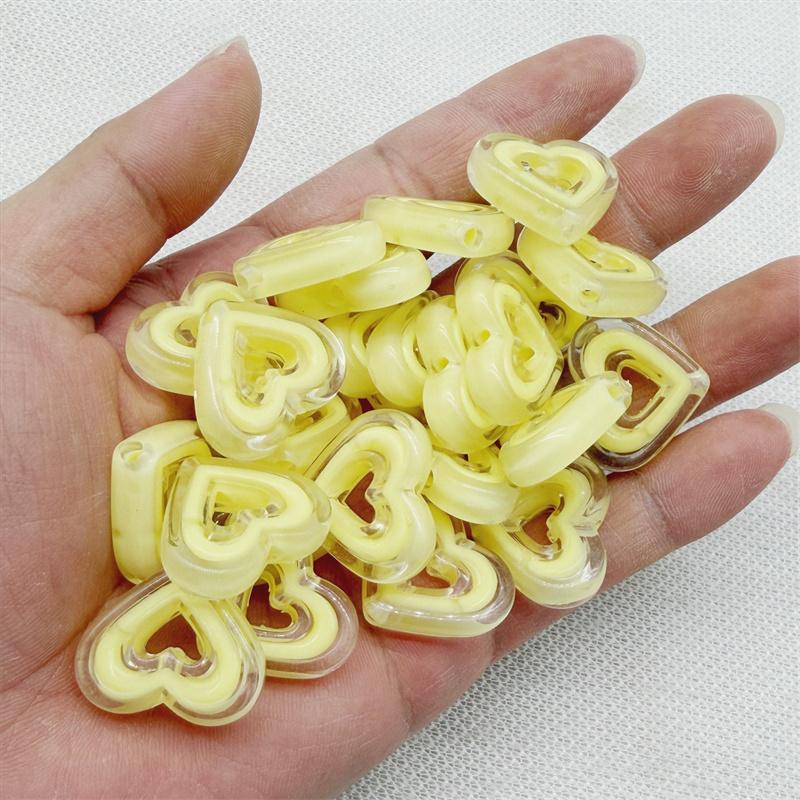 10pcs 20x23mmTransparent Hollow Out Heart-shaped Have Hole Bead Acrylic Straight Hole Bead DIY Mobile Phone Chain Accessory