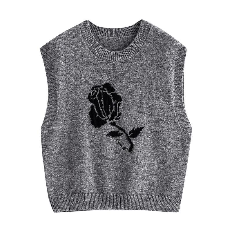 Women's Rose Jacquard Mohair Blend Knit Vest