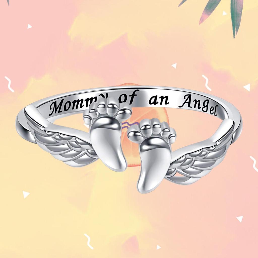 Neuer grenzüberschreitender Engelsfingerring: Süßer, eleganter, warmer Schmuck mit Babyfußabdrücken für Frauen.