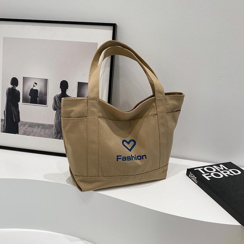 Большая холщовая сумка-тоут для женщин Стильный простой дизайн Для студентов колледжа хаки