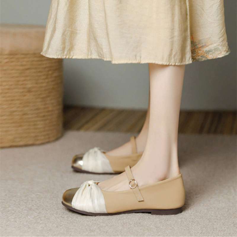 Round Head Pregnant Women Single Shoes Women's 2025 Spring and Summer New Niche Design Flat-bottomed French Ladyshoes Lightweight Grandma Shoes